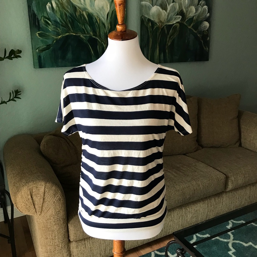 Maternity navy and cream striped shirt